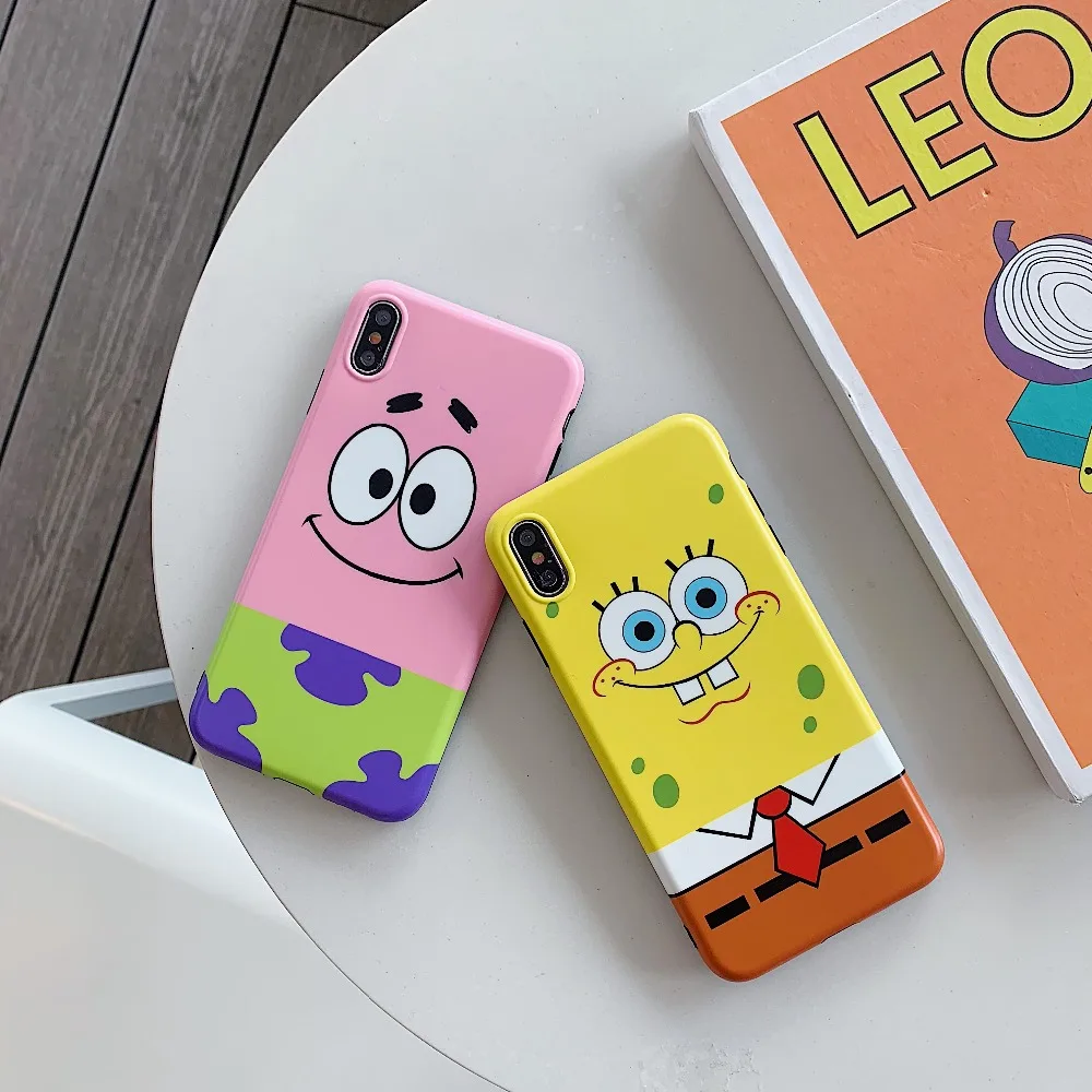 

Luxury SpongeBob SquarePants Patrick Star Cute Phone Couple Case for iPhone 6 6s 7 8 Plus X XS XR XSMax Soft IMD cartoon Glossy