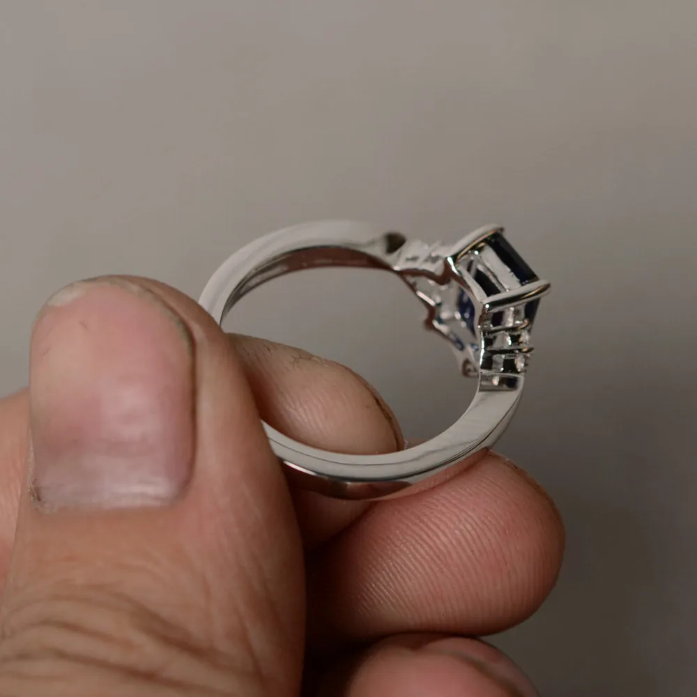 リング用女性ラボサファイアリングs925スターリングシルバー8 × 6ミリメートルエメラルドカットサファイアリング婚約ウェディングファッションバゲ リング用女性ラボサファイアリングs925スターリングシルバー8 × 6ミリメートルエメラルドカットサファイアリング婚約ウェディングファッションバゲ