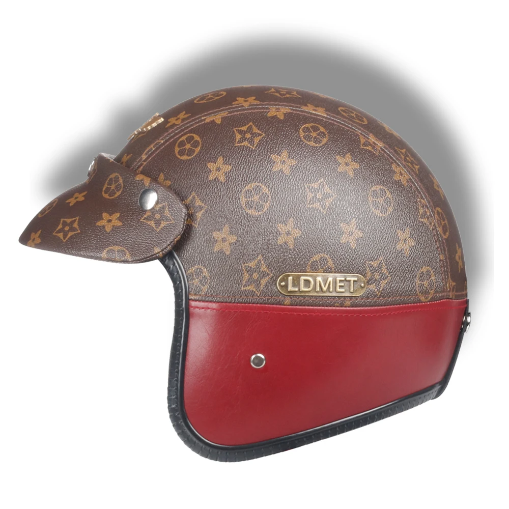

Cafe racer PU leather open face motorcycle helmet retro kask 3/4 half face jet vintage DOT approved