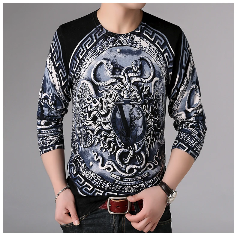 Autumn Men'S Sweater Knitted Sweaters Vintage Man Streetwear Sweater Men Retro Big Size Man Snake Print Knitted Pullover Spring (7)