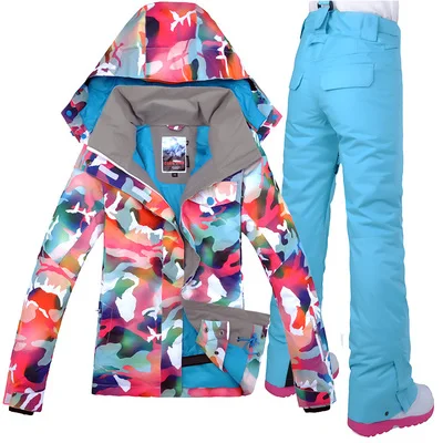 Gsou Snow-30 градусов, женский лыжный костюм, зимние уличные теплые костюмы для сноуборда, ветрозащитные водонепроницаемые женские лыжные куртки, дышащие штаны - Цвет: color 3