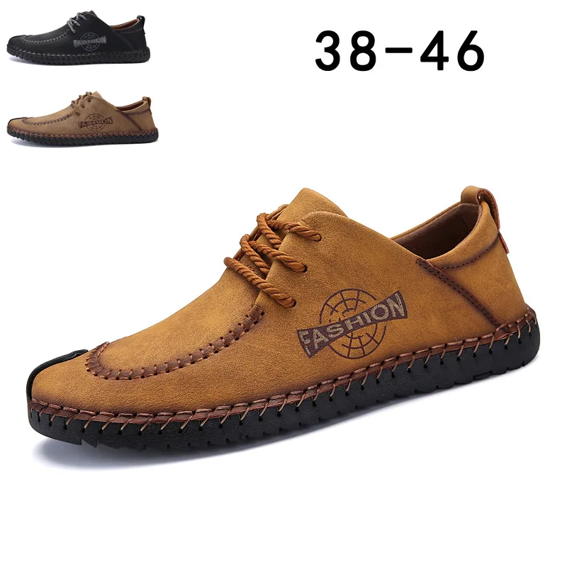 

BACKCAMEL Leather Men's Dress Shoes British Casual Shoes Hand-stitched Lazy Shoes Breathable Lightweight Footwear Size 38-46 Hot