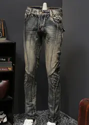 2019 Новый Jeurope стиль джинсы Узкие прямые брюки ретро брюки Мода Локомотив и мотоциклетные Брюки Горячая V85