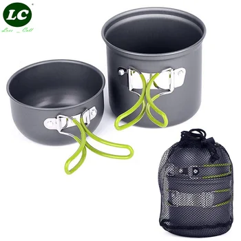 

Camping Cookware Set Hiking Picnic Cooking Set Non-stick Cookware Outdoor Aluminum Pots Pans Bowls with Foldable Handle