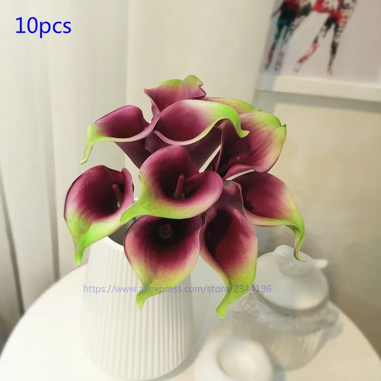 10 pcs lírios real toque de calla & conjunto vaso, decoração de casamento, centros de mesa, branco orange verde amarelo vermelho rosa roxo