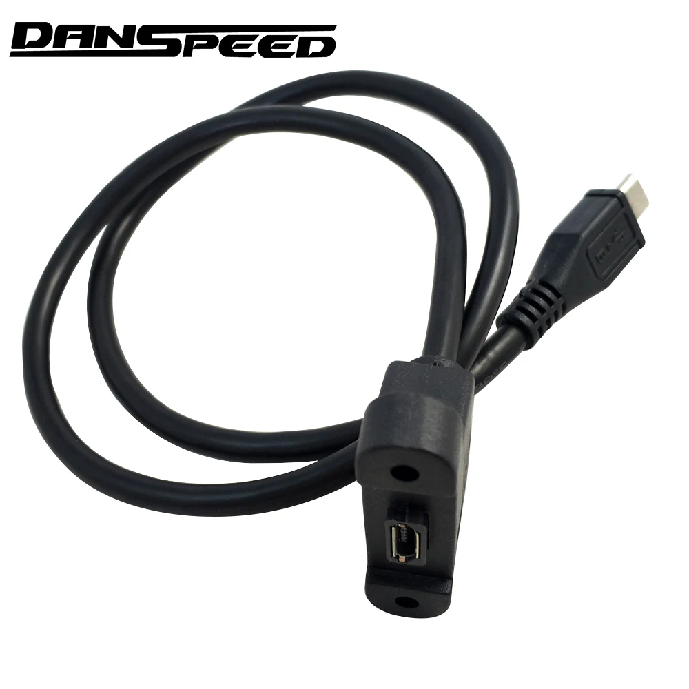50cm Micro USB Male Plug 5 Pin to Female Jack Panel Mount Extention Cable Black