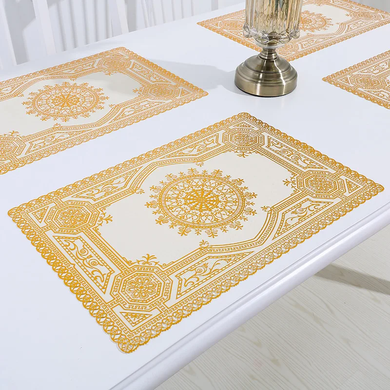 

Gold plate hot PVC flower Western meal baking mat insulated table mat non-slip table 30 * 45cm manteles individuales placemat