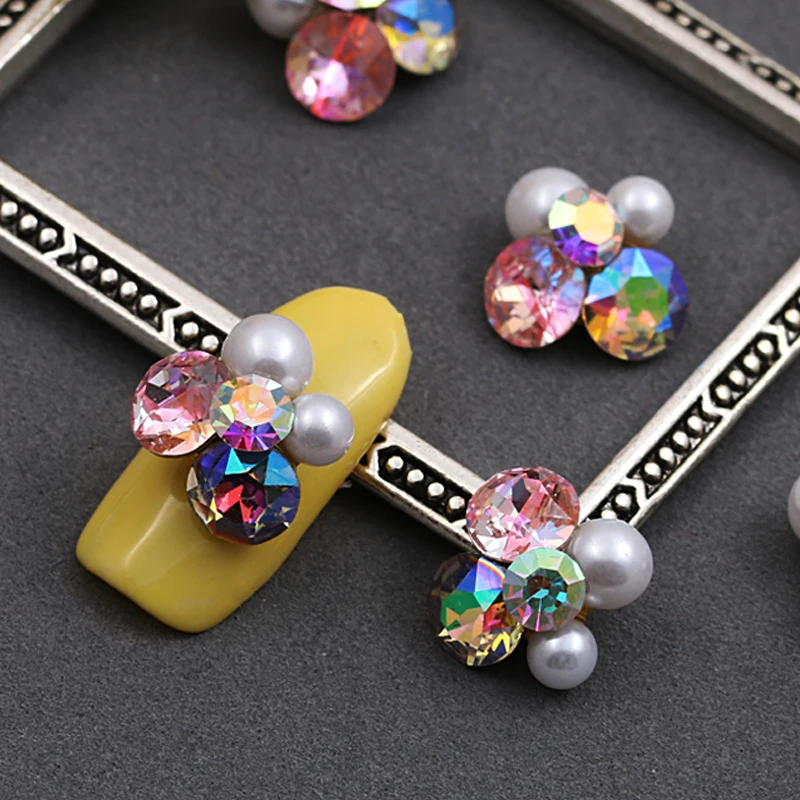 

10pcs/Bag Diamond Crystal Jewelry Charms 3D Flower Pattern Diamond + Pearl+Alloy Rhinestone DIY Nail Art Decors JE206-221