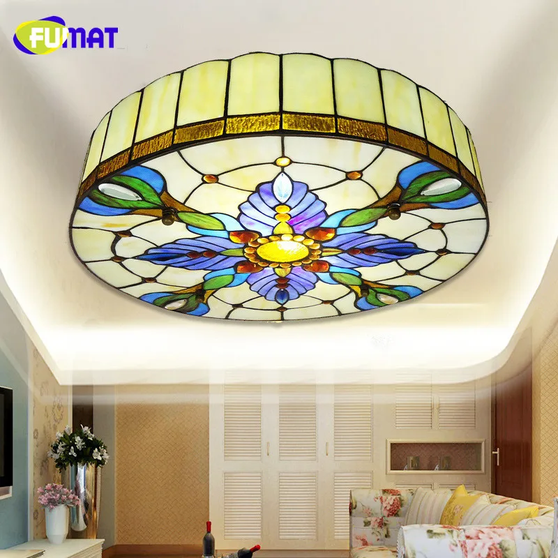 FUMAT Ceiling Lamp European Style LED Stained Glass Indoor Lights