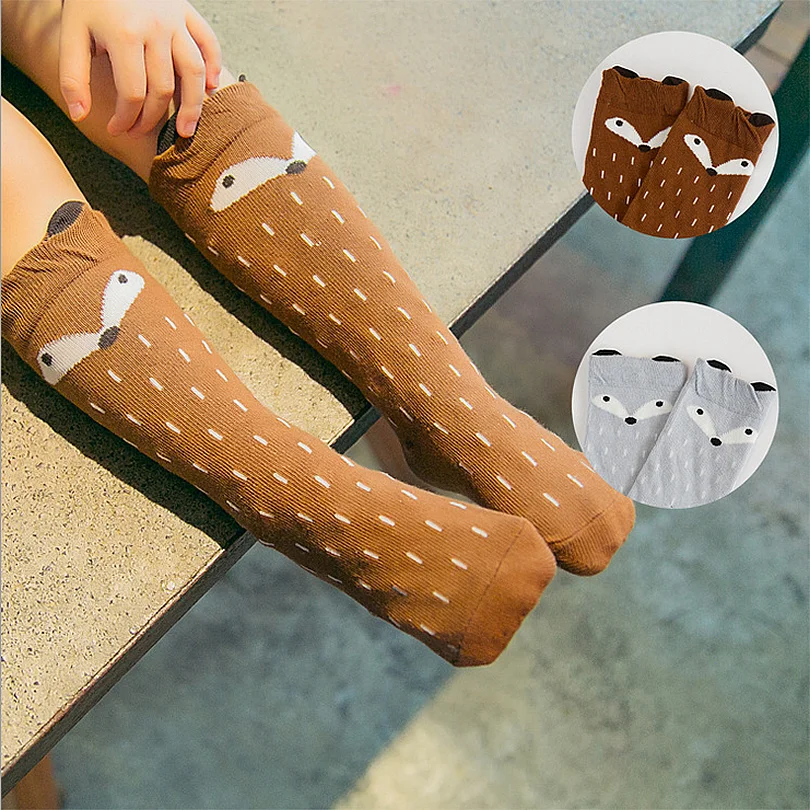 Детские носки с лисой гольфы для малышей осенне-зимние гетры для девочек и мальчиков, Kawaii, Гольфы с лисой милые усы