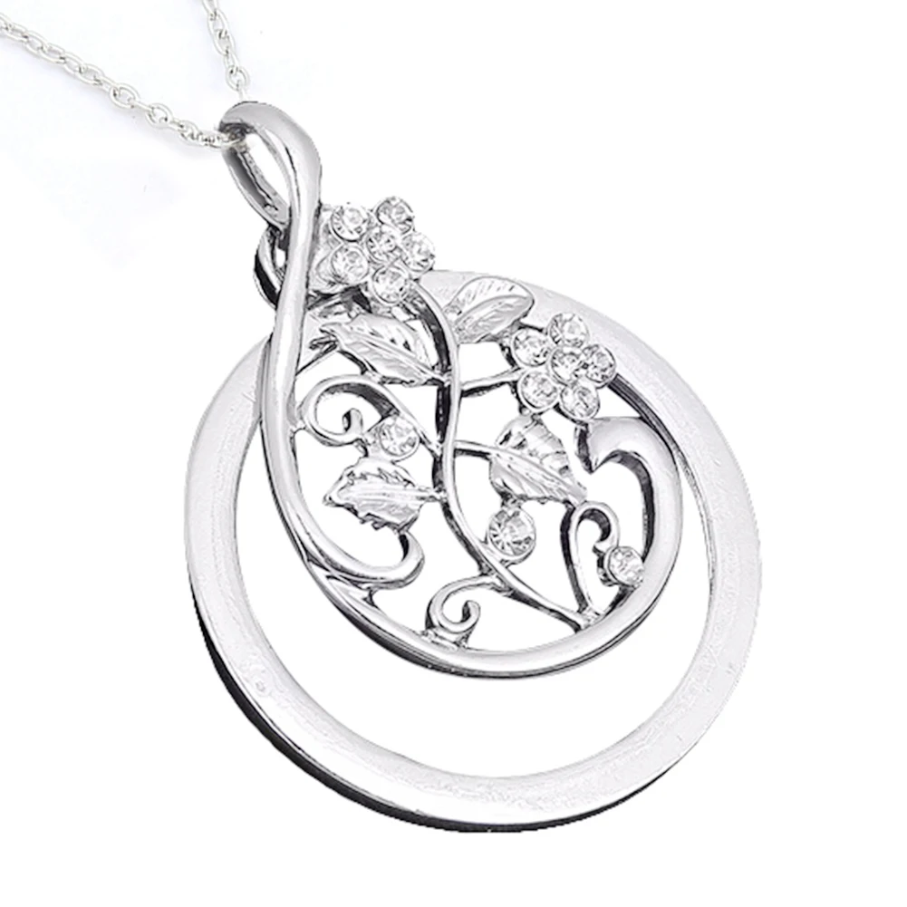 Модные женские полые увеличительное стекло лоза Стразы кулон ожерелье ювелирные изделия - Окраска металла: Silver