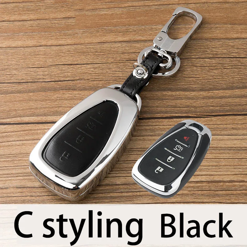 Цинковый сплав+ Кожаный Автомобильный ключ дистанционного крышка чехол для Chevrolet Cruze Malibu XL TRAX Equinox Camaro Volt Sail Limited - Название цвета: C Styling Black