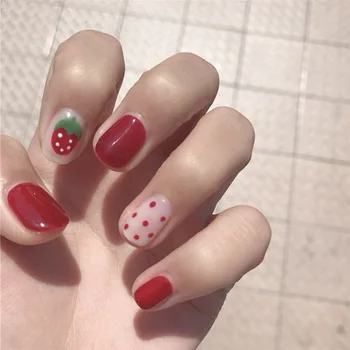 

24pcs Strawberry False Nails Full Cover Artificial Red Cute Design Fake Nails Press On Square Nail Art Tips For Christmas Gift