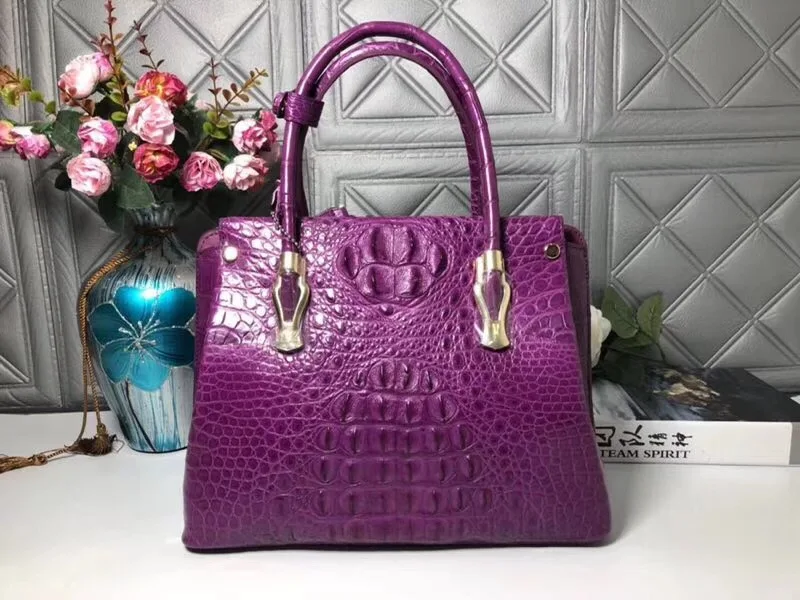 

Classical Designer Genuine Alligator Leather Women's Large Capacity Purple Purse Handbag Real Crocodile Skin Ladies Totes Bag