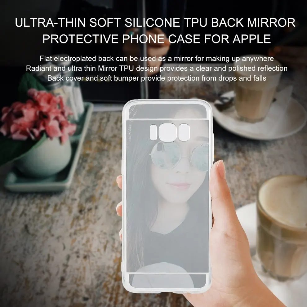 

5 Pcs Shock-Absorption Protective Case Ultra-thin Soft Silicone TPU Silver Color Back MakeUp Mirror Phone Case for Samsung S8