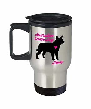 

Australian Cattle Dog Mom Travel Mug - Insulated Portable Coffee Cup With Handle And Lid - Perfect Gift Idea For Women Pet Owner