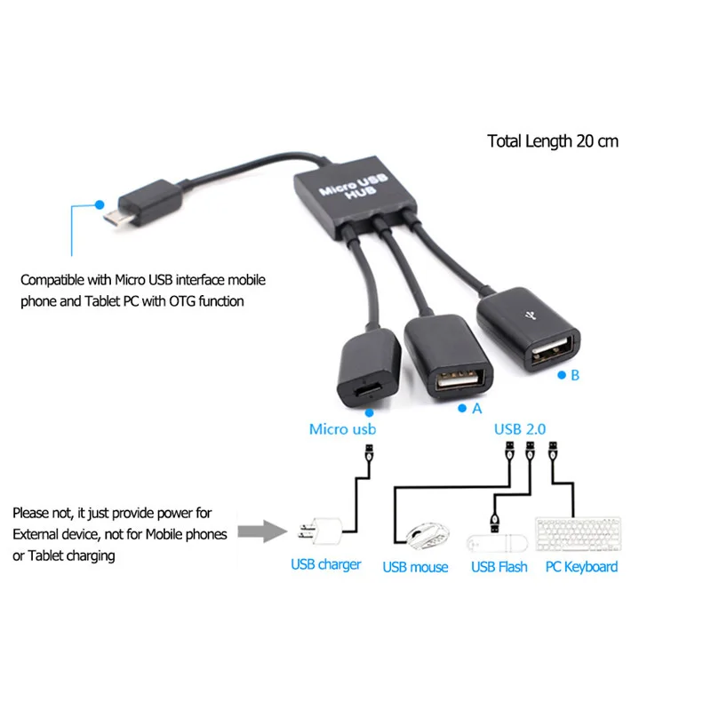 

3in1 Micro USB Host OTG Hub Adapter Cable Compatible phone/Tablet Male to Female Dual Micro USB 2.0 Host OTG Hub Adapter Cable