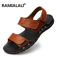 Ramialali/высококачественные мужские сандалии из натуральной кожи; мужские пляжные сандалии; летние сандалии; кожаная мужская обувь; большие размеры 38-48