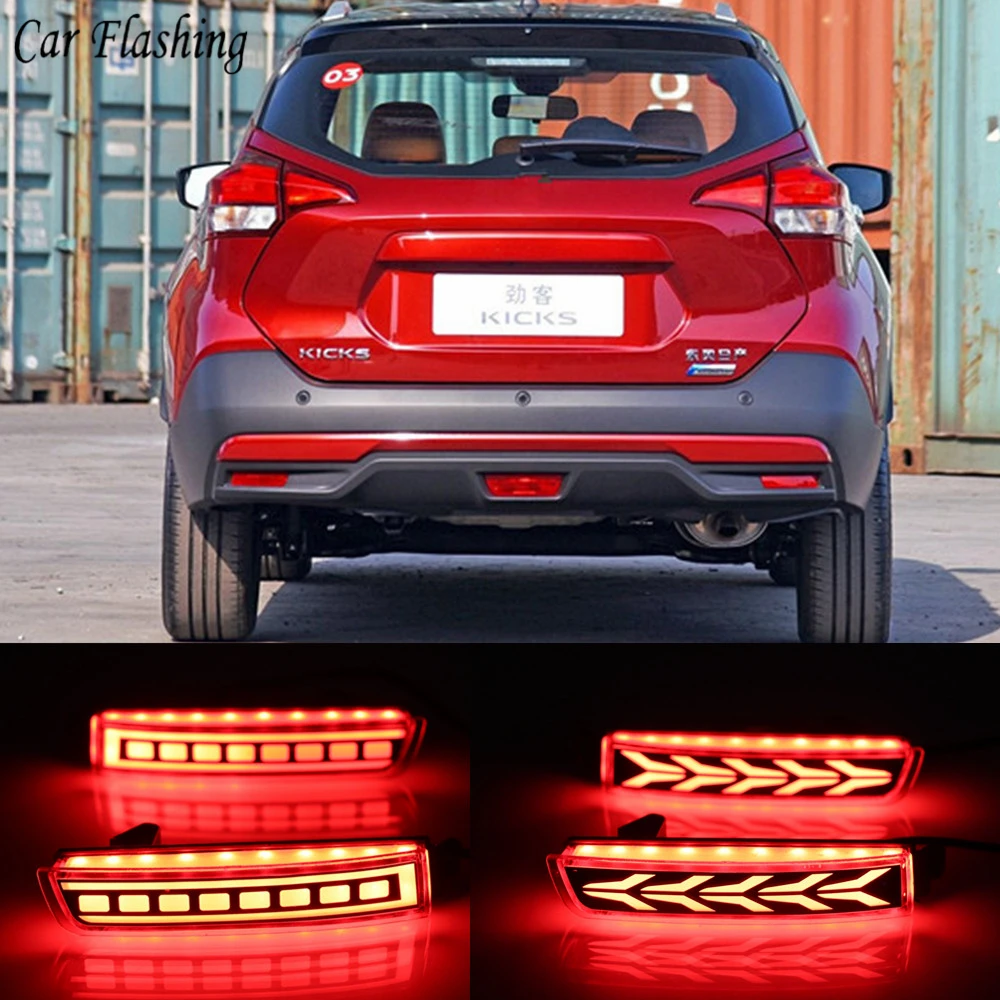 

Car flashing 2PCS For Nissan Kicks 2017 2018 Multi-functions Car LED Rear Fog Lamp Brake Light Tail Rear Bumper Decoration Lamp