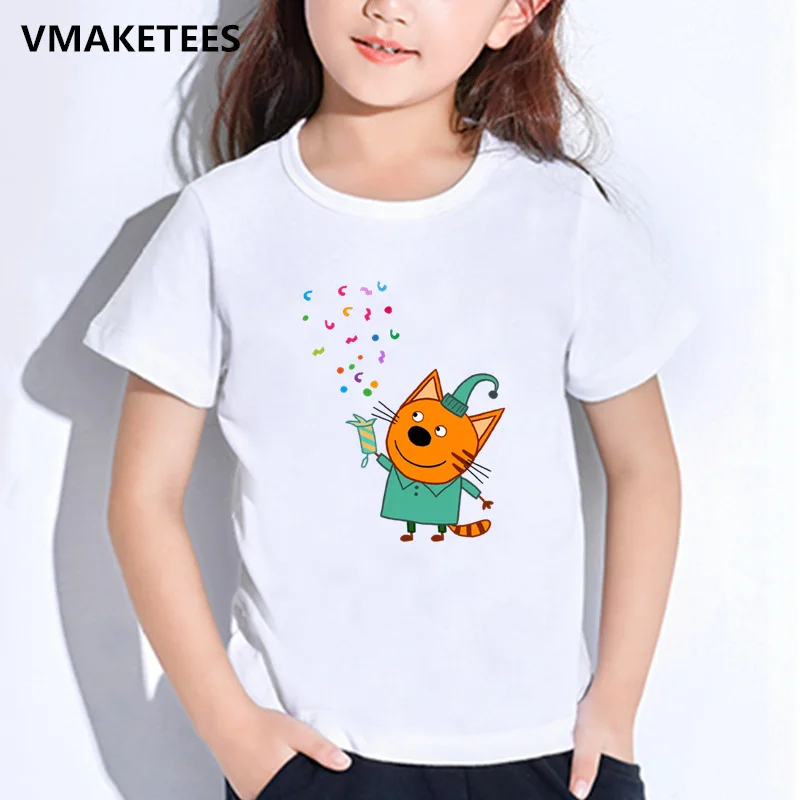 Детские летние футболки с короткими рукавами для девочек и мальчиков детская футболка с рисунком кота из мультфильма «Русский» Милая забавная одежда для малышей ooo5166 - Цвет: ooo5166F