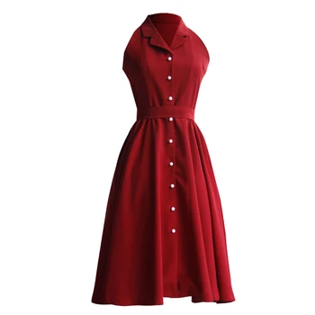 

New Teens Girls Vintage 50s60s Temperament Fashion Burgundy Dress Hepburn Style Slim Fit Spring/Summer Party Dress