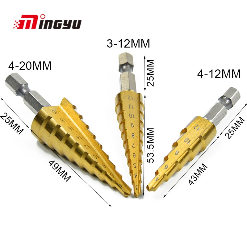 Метрическая Спираль Флейта пагода Форма отверстие резак для дрели биты шестигранным хвостовиком 3-12/4-12/20 мм HSS сталь конический ступенчатый
