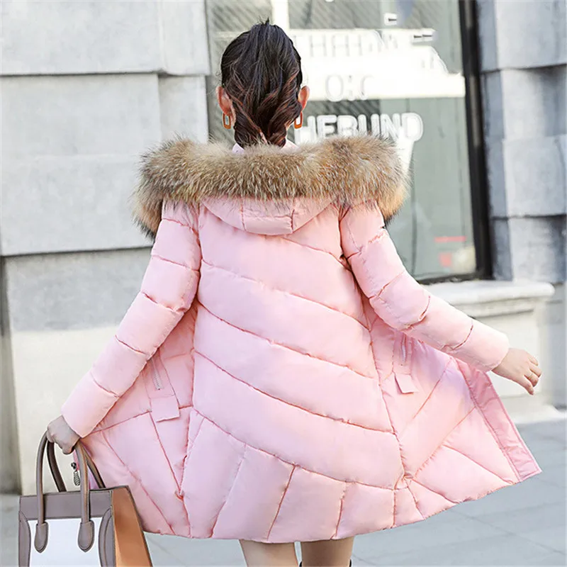 

Winter Coat Women Black Pink Gray Plus Size Loose Feather Hooded Parkas 2019 New Korean Fashion Long Slim Down Jackets LD1114
