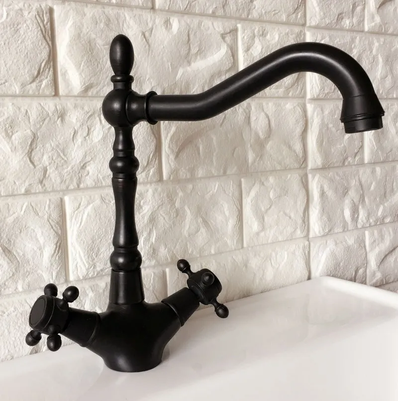 Swivel Spout Water Tap Oil Rubbed Black Bronze Dual Handle Single Hole Kitchen Sink & Bathroom Faucet Basin Mixer Tap anf382