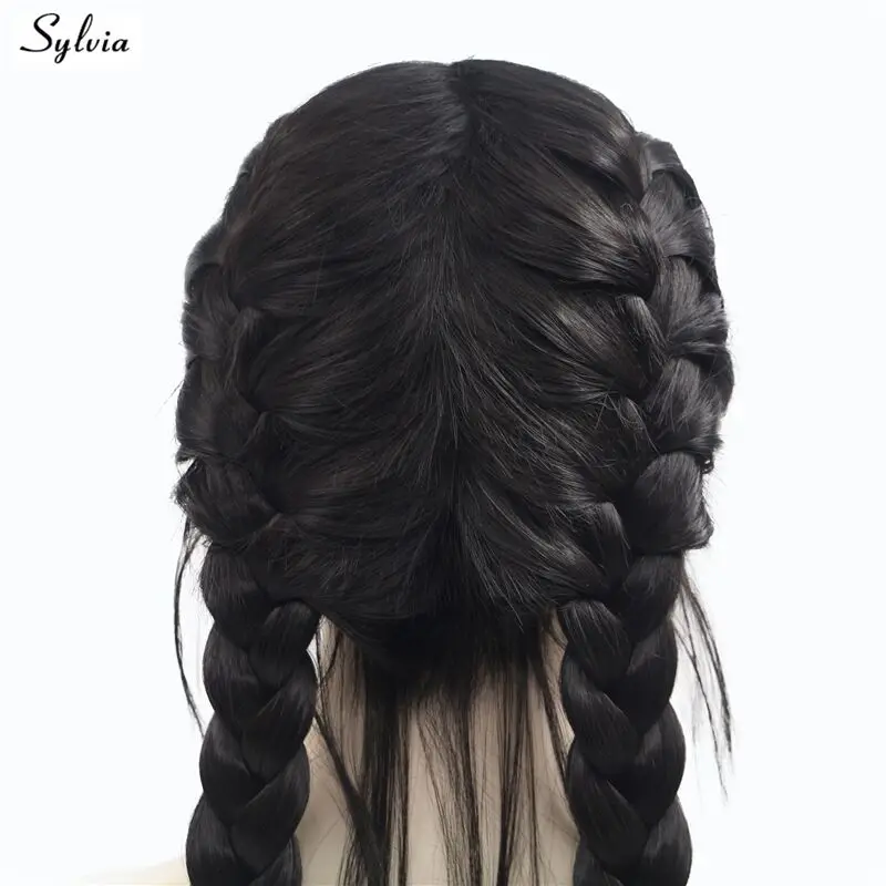 Sylvia натуральные 1B черные 2x твист плетеные парики с волосами младенца высокой температуры Длинные Синтетические Волосы Кружева передние парики 2# черный коричневый