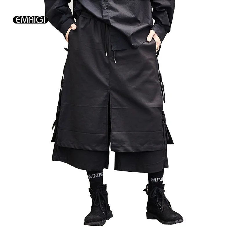 

Men Japan Style Kimono Skirt Pant Male Fashion Casual Harem Trouser Stage Wear Wide Leg Pant Punk Hip Hop Costumes