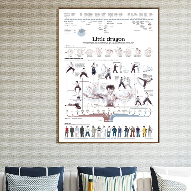 

Bruce Lee Infographic Chart Art Canvas Fabric Poster Prints Home Wall Decor Painting