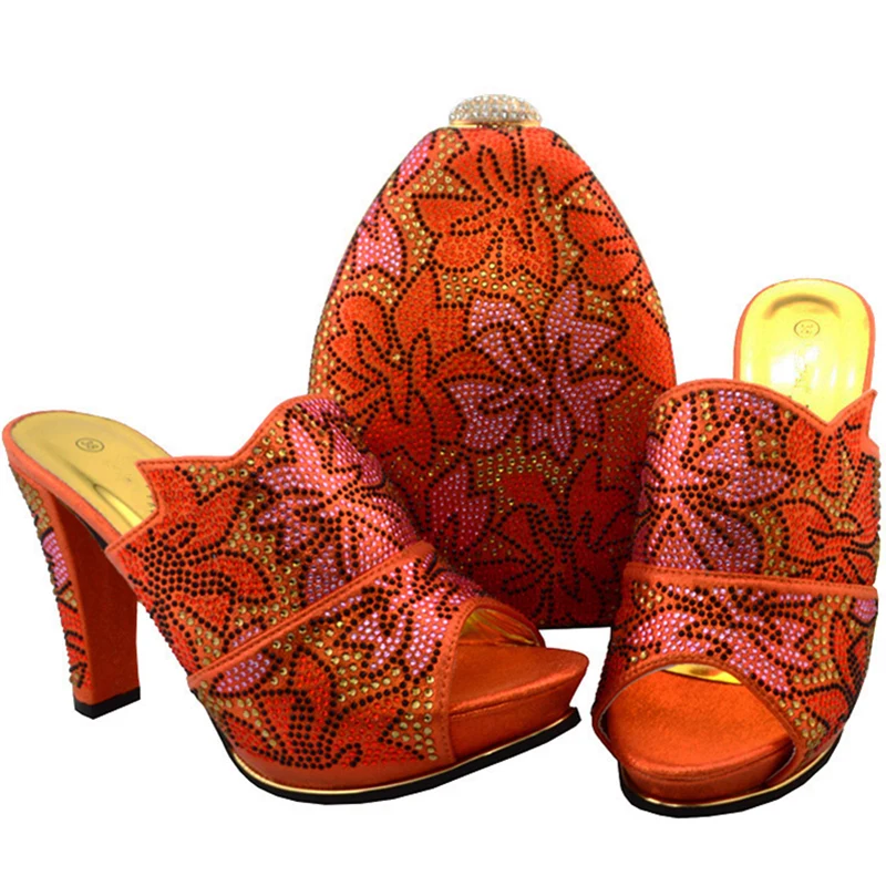 Women Shoes and Bag Set In Italy Orange Color Shoes and Bag Set