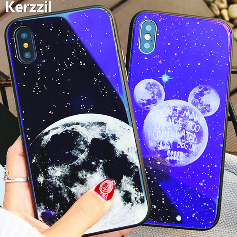 Kerzzil Blue Ray закаленное Стекло телефона чехол для iPhone X 10 звезд Луны цветок животных