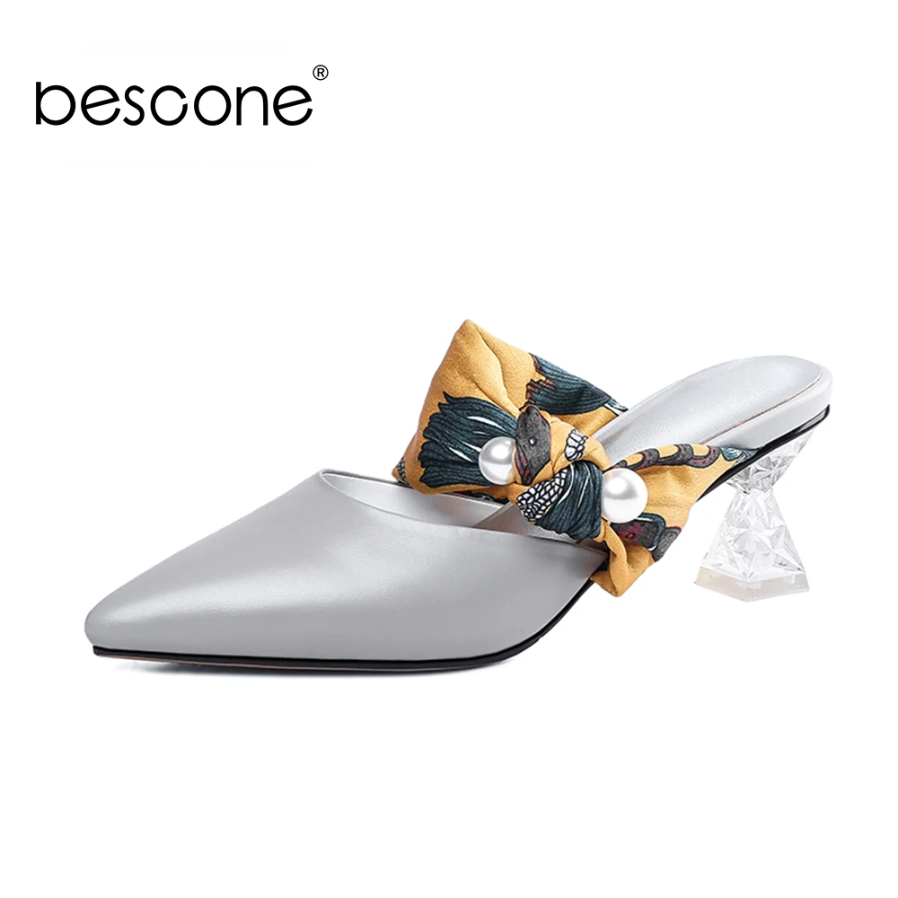 BESCONE Design Elegant Women Sandals Strange Style Crystal High Heels Spring Party Tie Shoes Comfortable Pointed Toe Sandals BO9