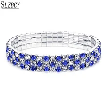 SLZBCY Bling Свадебные браслеты с кристаллами вечерние ювелирные изделия Стразы эластичный стрейч браслет для женщин bileklik femme