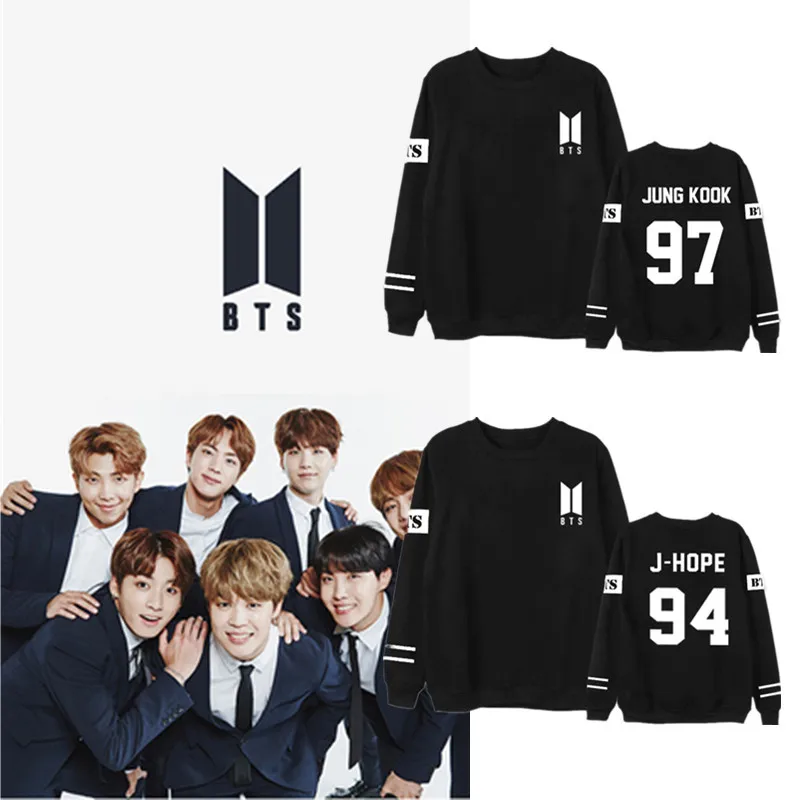 kpop BTS new album with the same round neck double bar pullover thin section men and women spring and autumn shirt kpop BTS new album with the same round neck double bar pullover thin section men and women spring and autumn shirt