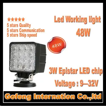 

1PCS/LOT DC10-30V 48w high power work led light 3w/pcs*16pcs epistar chip Car Truck Offroad 12V flood lamp free shipping