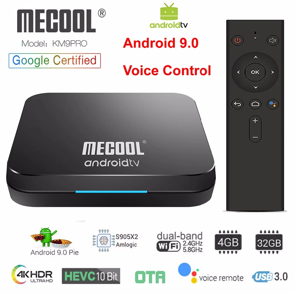 Google Сертифицированный Android 9,0 Smart tv Box KM9 PRO Amlogic S905X2 LPDDR4 4 ГБ 32 ГБ голосовой пульт 2,4G/5G двойной wifi 3D 4K HDR BT4.0