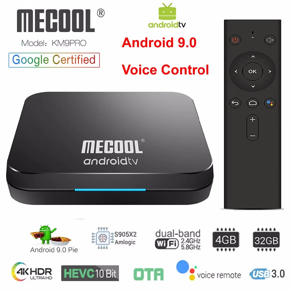 Умная ТВ приставка KM9 PRO сертификат Google Android 9 0 Amlogic S905X2 LPDDR4 4 Гб 32 ГБ голосовой пульт