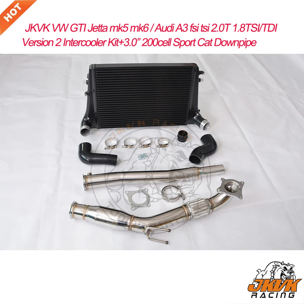

JKVK RACING VW mk5 mk6 fsi tsi 1.8T 2.0T Intercooler Kit Version 2+3'' 200cell sport cat Downpipe