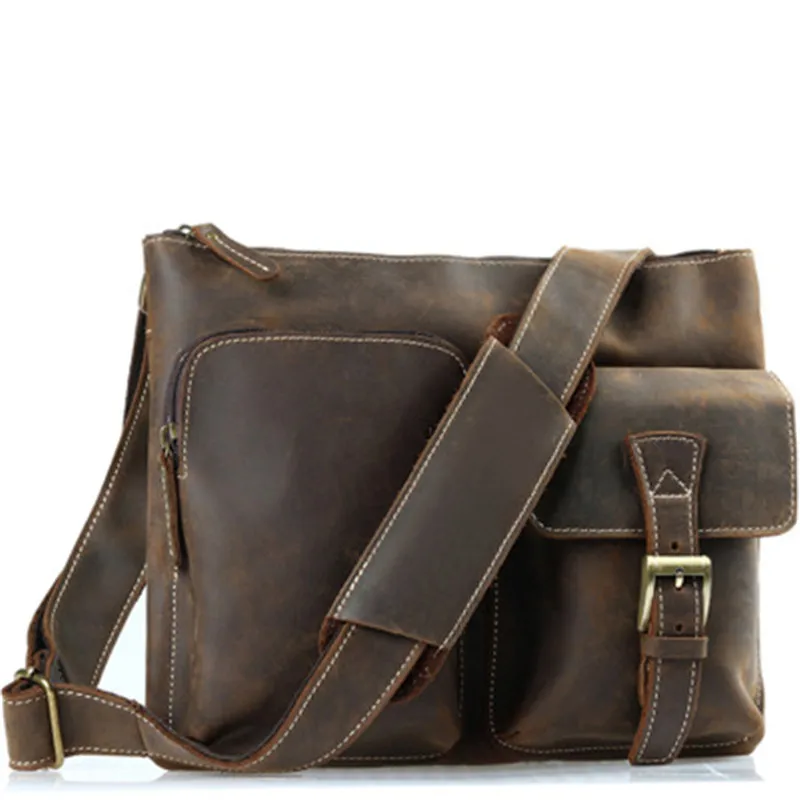 ALAVCHNV first layer of crazy horse leather men's simple retro original shoulder Messenger Bag M918 |