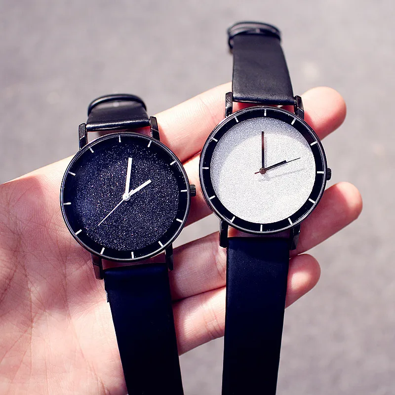 

2019 Korea Style Men/Women Watch Luxury Ladies Quartz Clock Fashion Casual Leather Wrist watch Minimalism Starry Sky Watch Gift