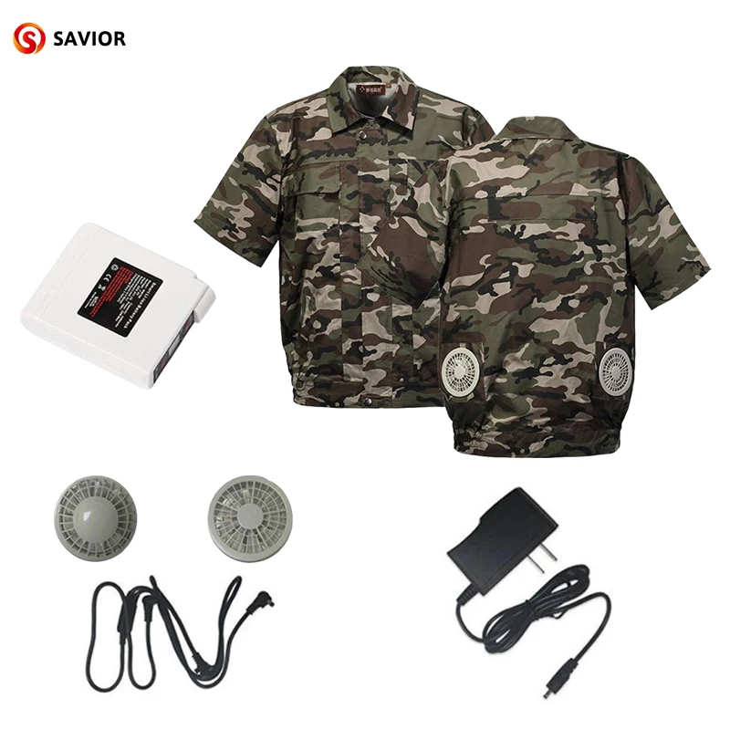 

Camouflage short-sleeved air-conditioning clothes portable cooling fan uniform summer weather hot fishing high temperature overa