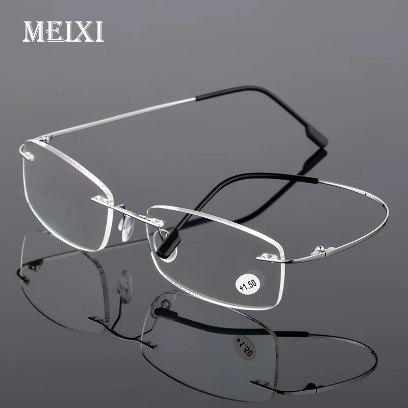 

Rimless Memory Metal Frame Aspherical Resin Ultralight Hmc Coating Reading Glasses Women Men Eyewear +1.0 1.5 2.0 2.5 3.0 3.5 4