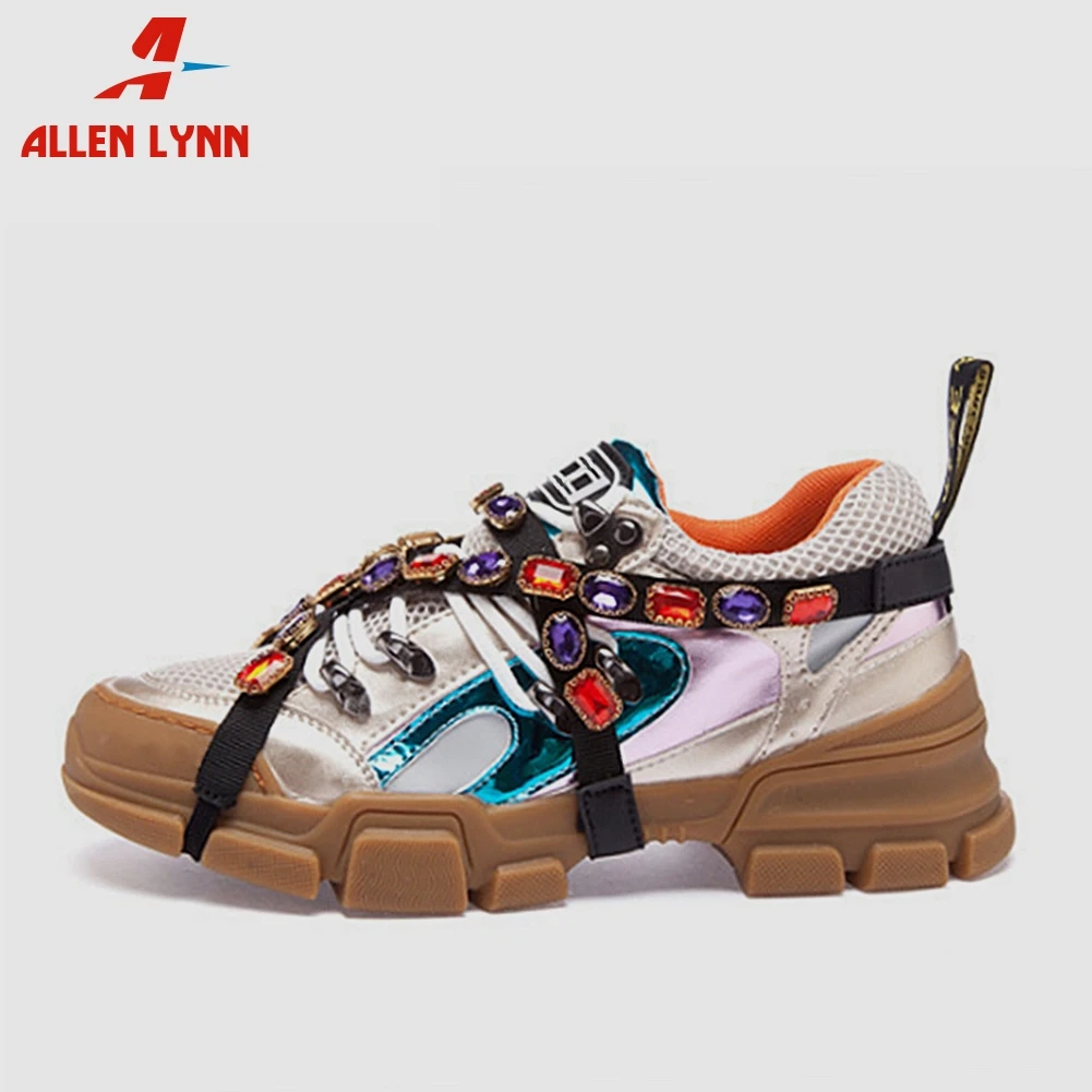 

ALLENLYNN 2019 New Brand Genuine Leather Shoes Sneakers Women 2019 Autumn Chain Decorating Women Platform Shoes Woman