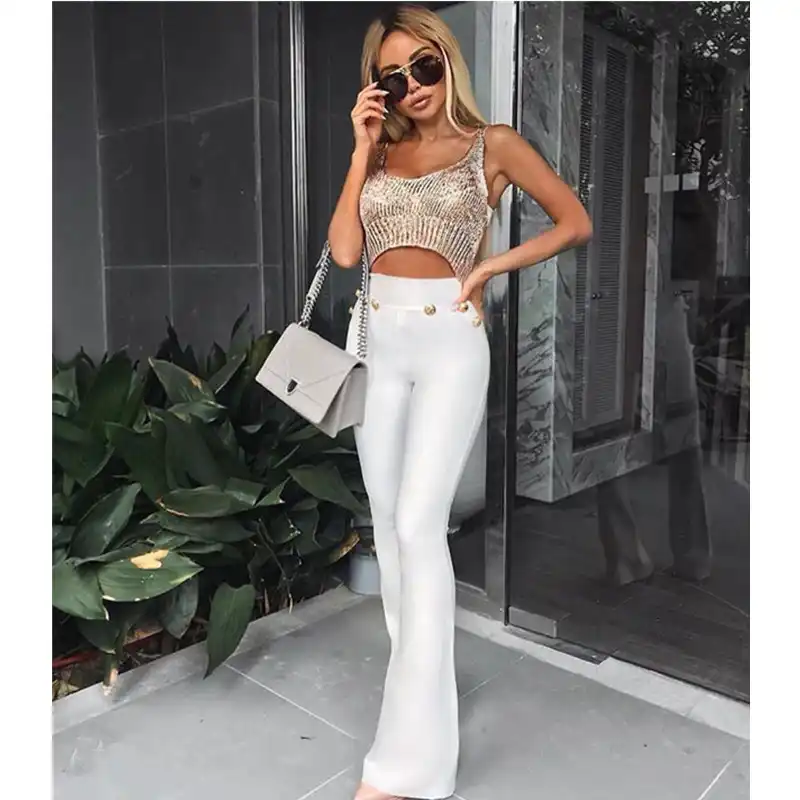 white flare out pants