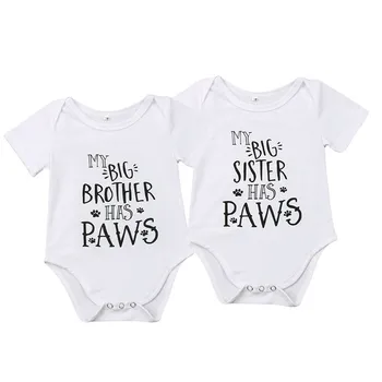 

Summer Baby Clothes Bodysuits My Big Brother Sister Has Paws Baby Boy Girl Bodysuit Outfits White