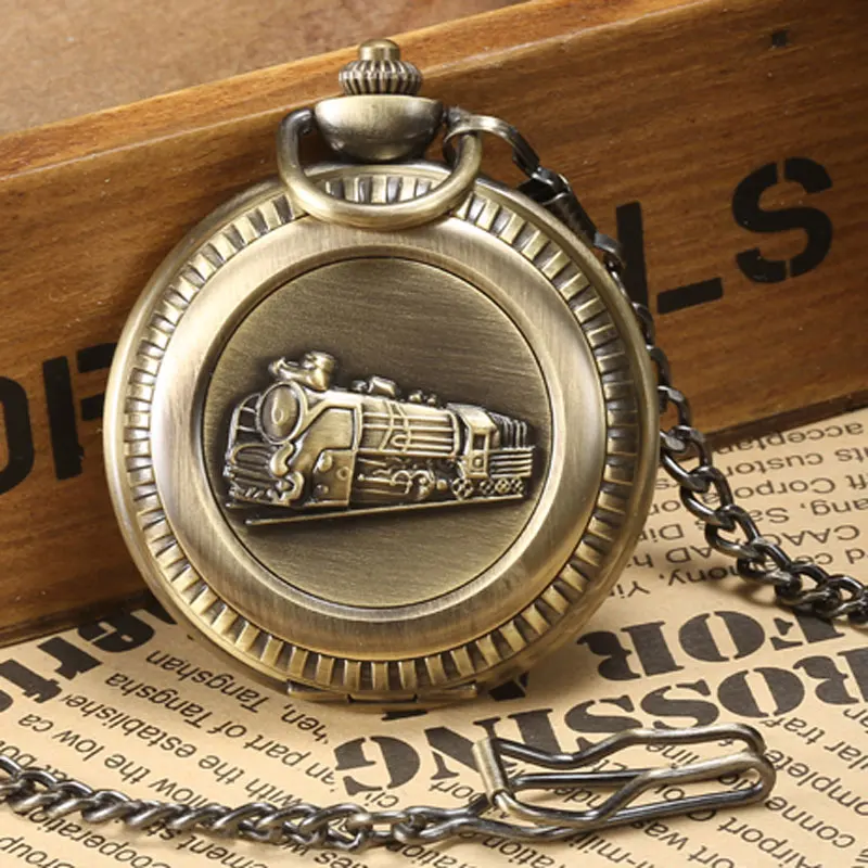 

2020 Vintage Train Pattern 55mm Big Dial Quartz Pocket Watch Men Yellow Glass FOB Waist Chain Watch Women Gifts Relogio de bolso