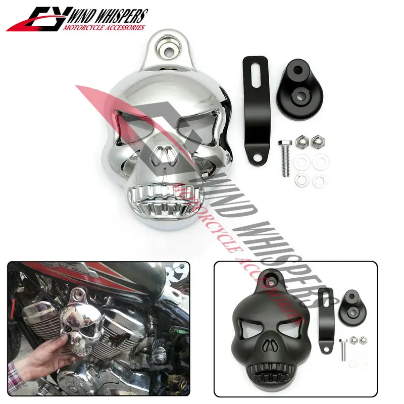 Black Skull Horn Cover For Harley Davidson Softail Dyna Glide Big Twin Electra