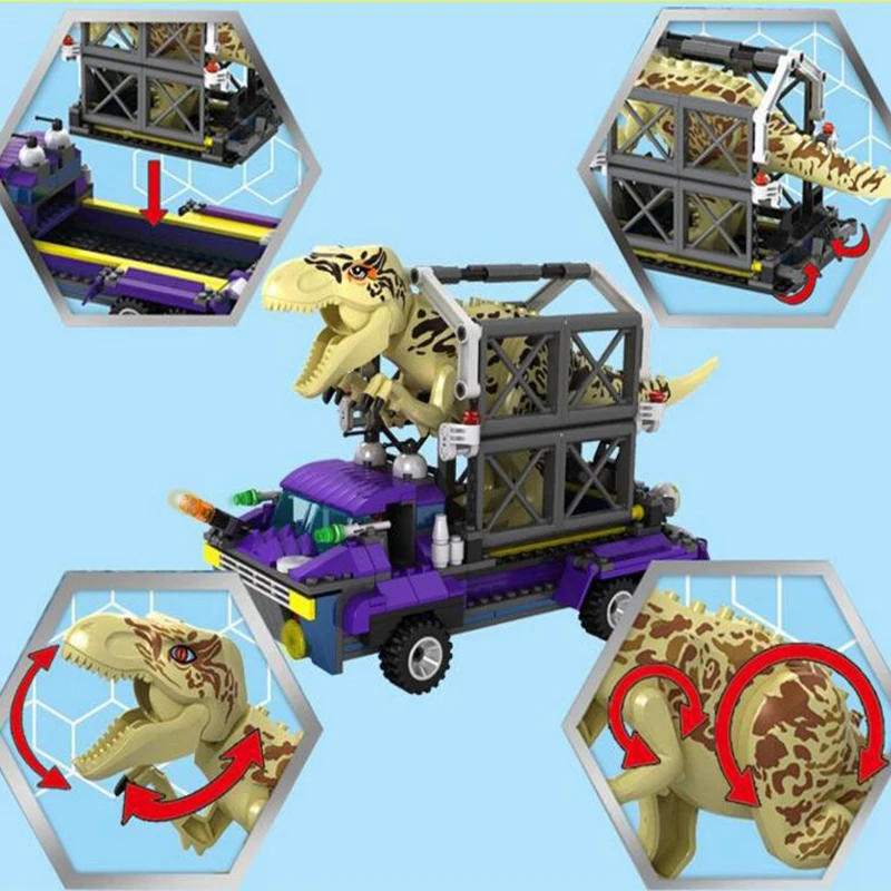 417pcs Jurassic World Dinosaur Legoings Technic Blocks T-Rex Defense HQ set Big Particle Building Block Duploe Brick Toys